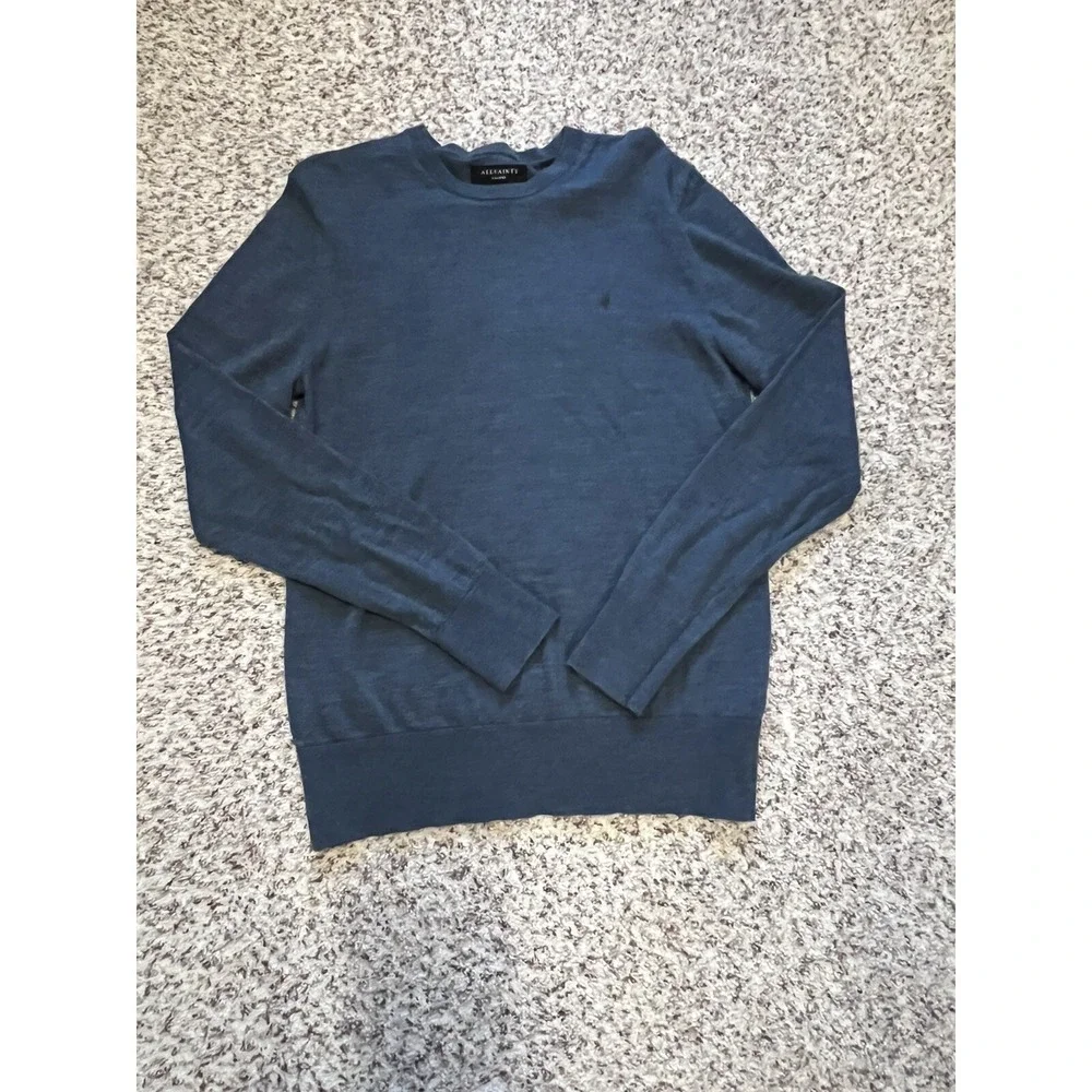 All saints New Sweater Adult Sz XLMerino Wool Blue Crew‎ Neck Long Sleeve Logo